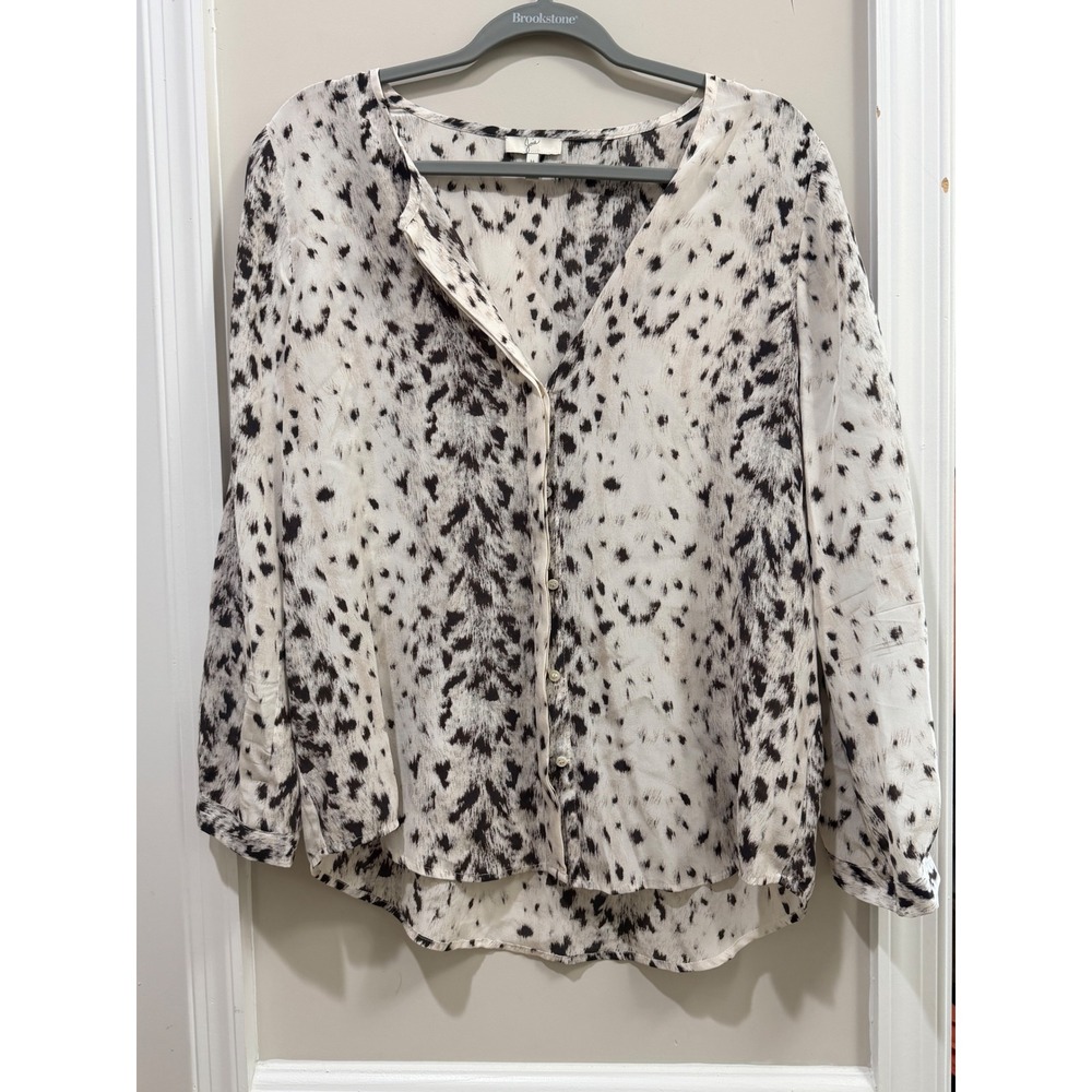 Joie Women Black White Abstract Animal Print 100%Silk V-Neck Blouse Medium - Picture 2 of 6